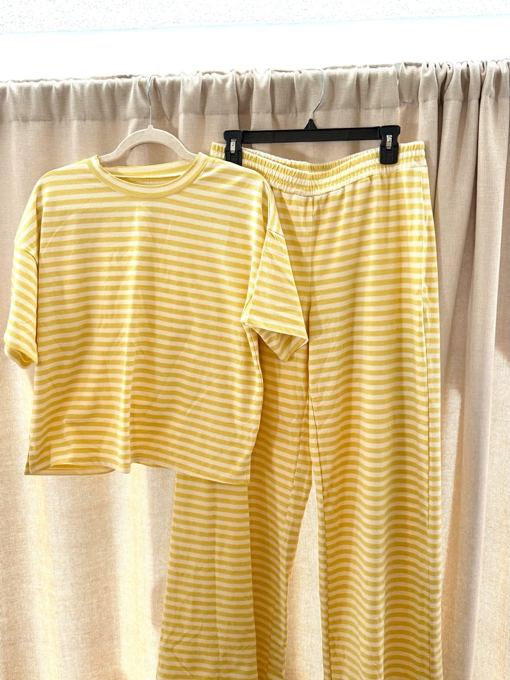 Yellow Striped Matching Set - Soft Lounge Top & Pants